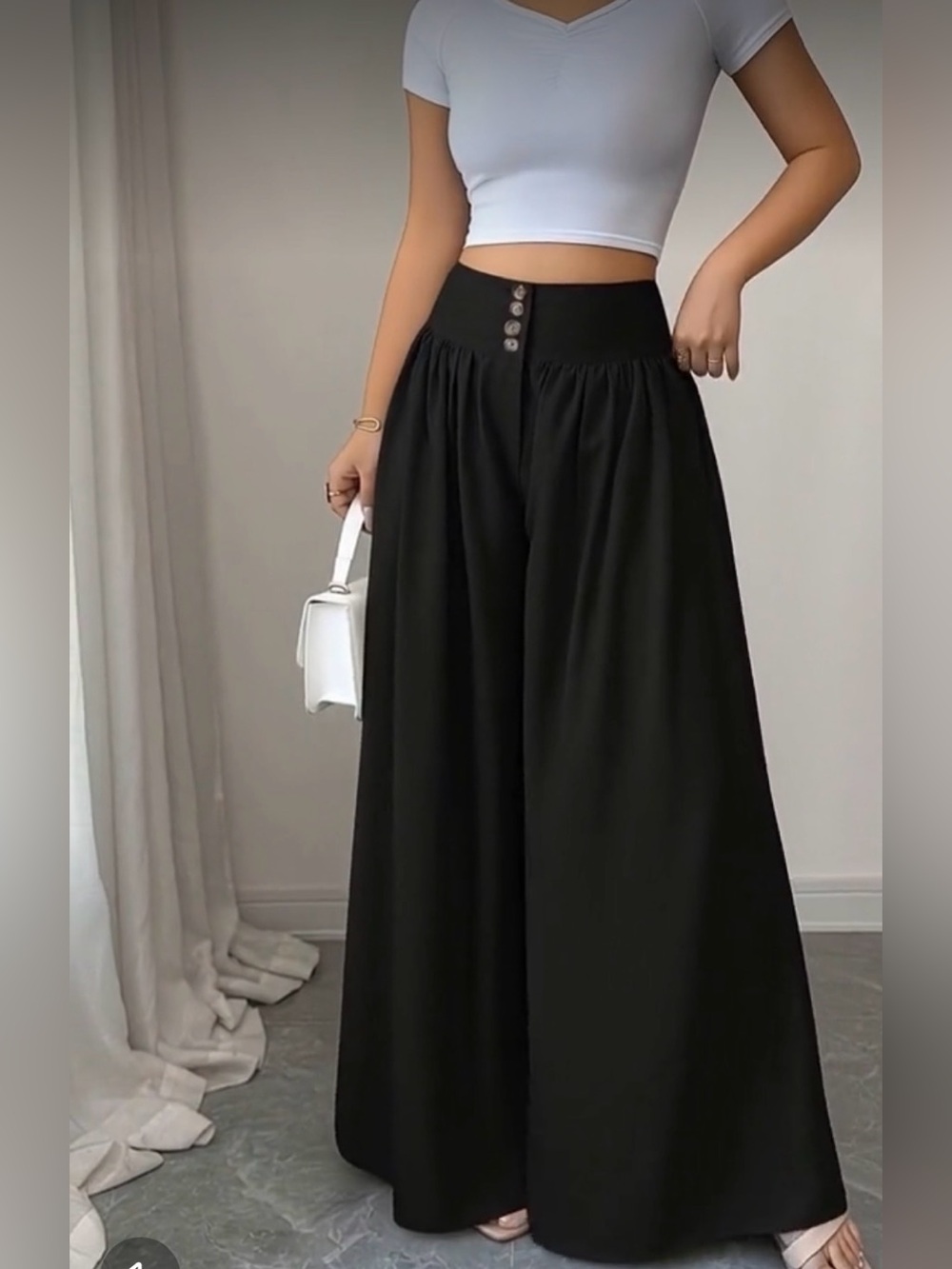 High-Waist Black Wide-Leg Maxi Skirt
